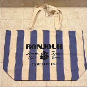 🇫🇷😘 Sézane BONJOUR NWOT Blue and Cream Striped Tote Bag
